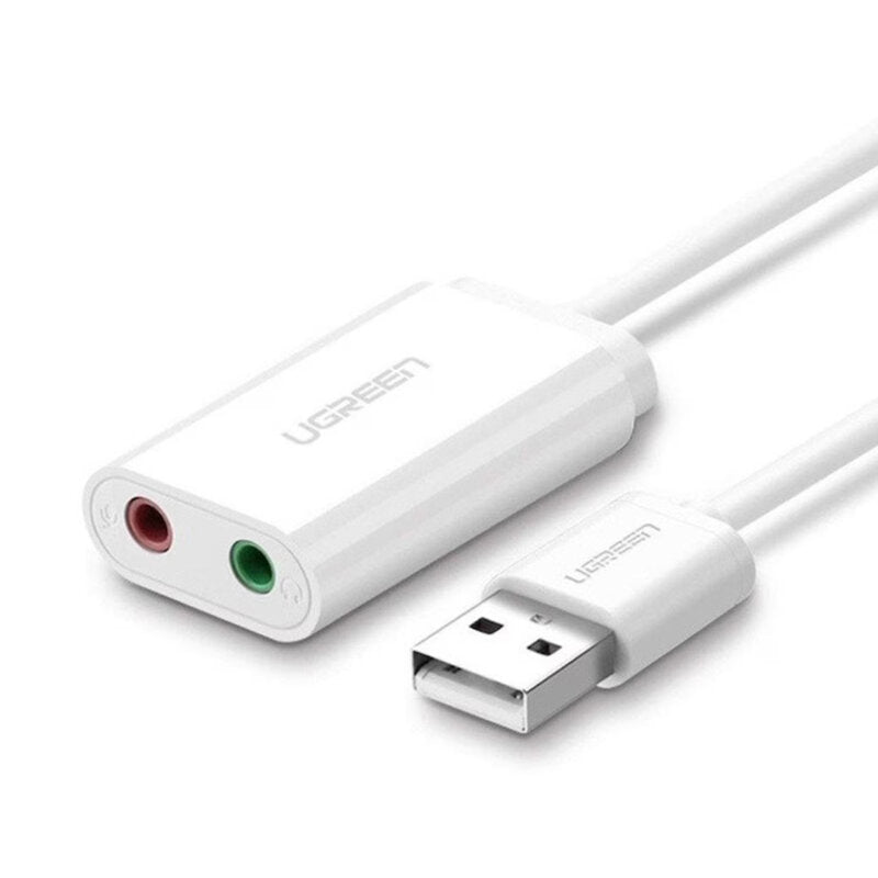 Adaptor audio USB la 2x Jack 3.5mm Ugreen, 15cm, alb, 30143
